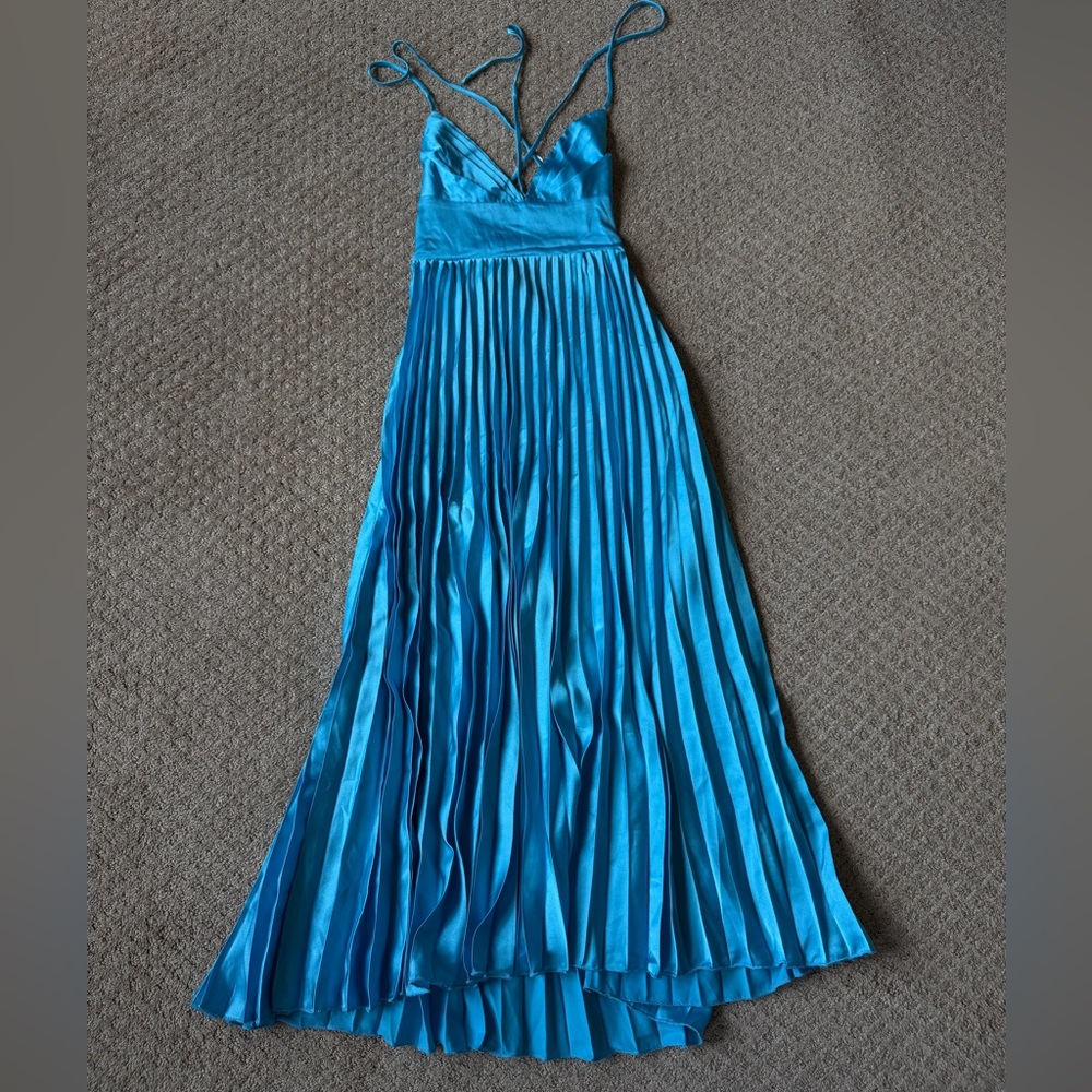 Hello Molly Blue Pleated Maxi Dress with Spaghetti Straps